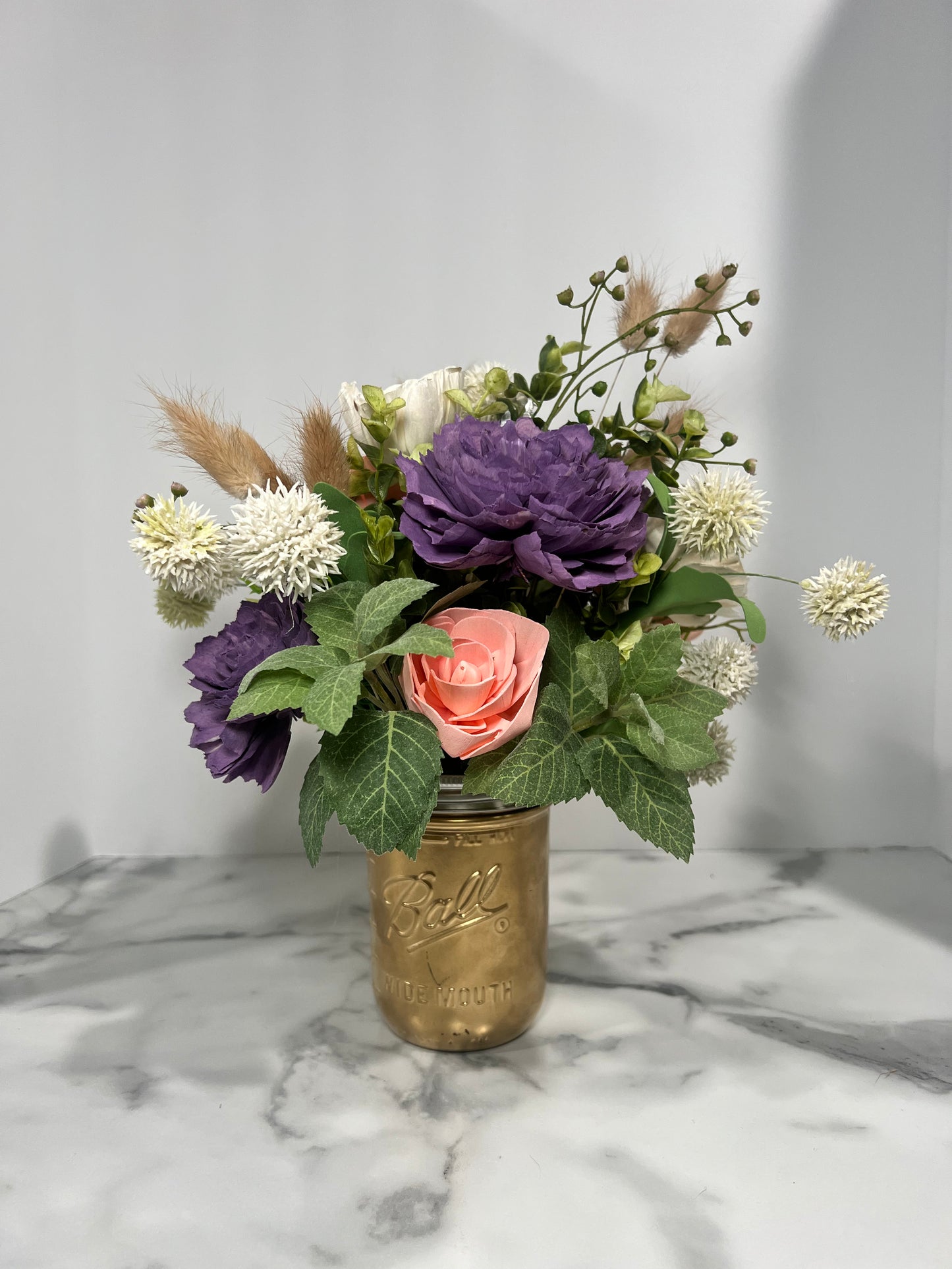 Golden Pastels mason jar arrangement