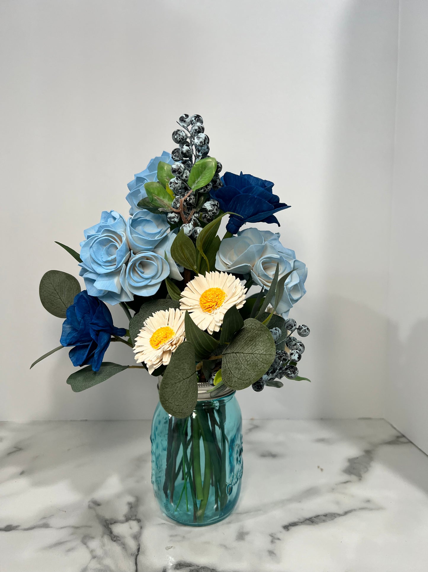 Blue Skies Mason jar arrangement