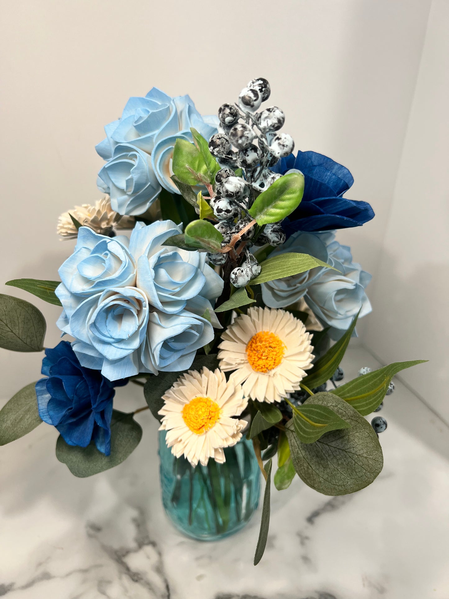 Blue Skies Mason jar arrangement