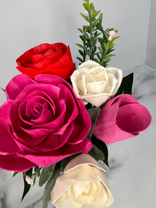 Red + Pink Mason Jar Bouquet